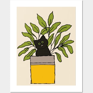 Cat in planter art Posters and Art